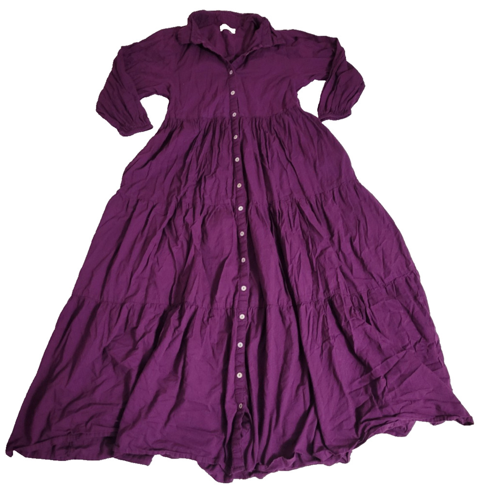 Natural Life Womens XS Purple Cotton Tiered Maxi Shirt Dress Button Front Boho